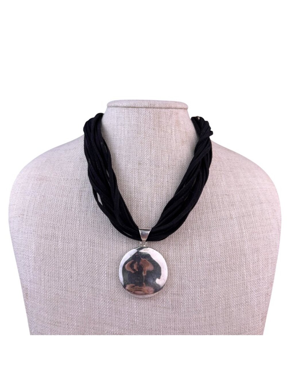 Silpada Womens Black Multi-Strand Necklace Sterling Silver 925 Round Pendant